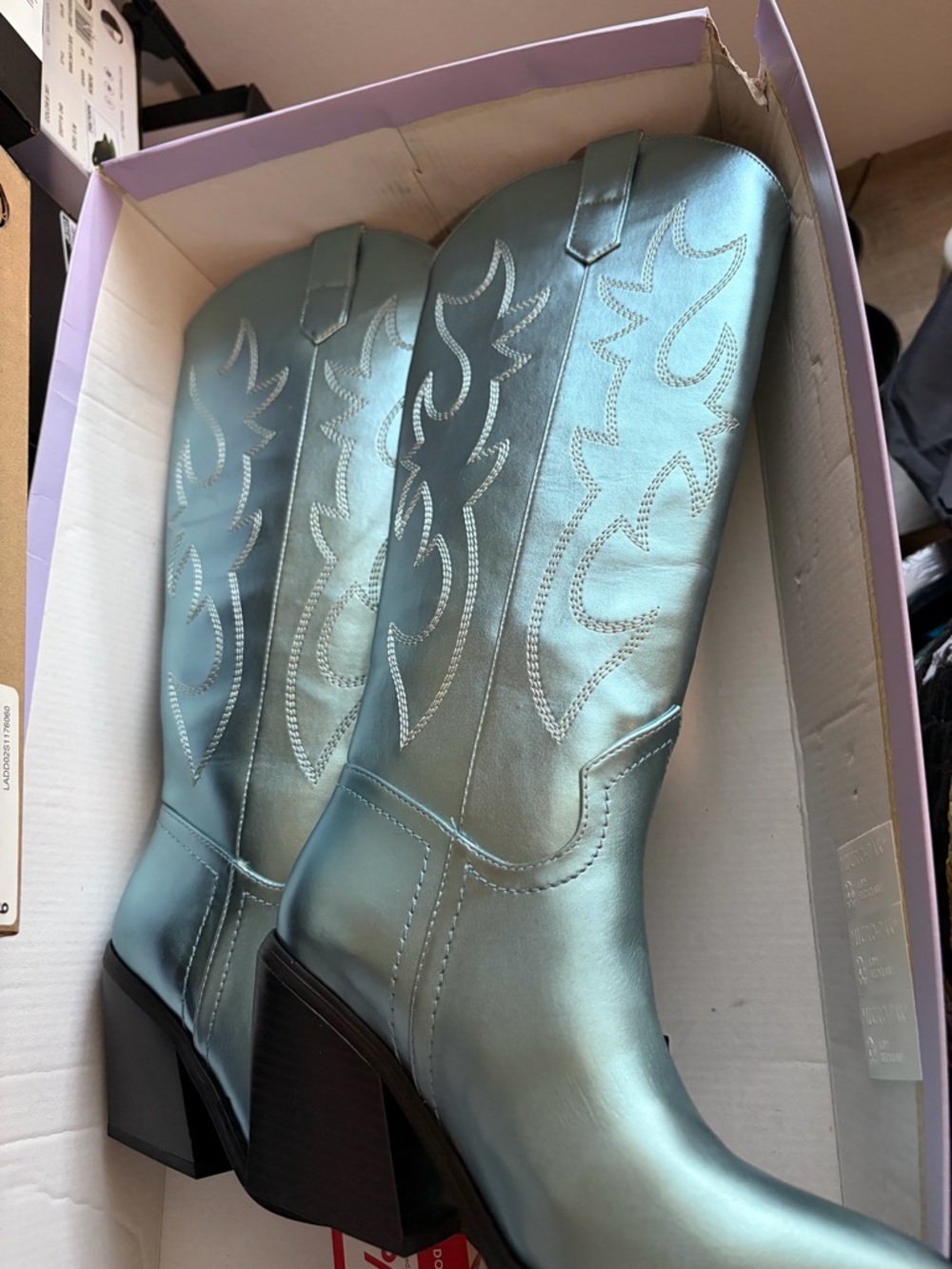 Madden Girl Metallic Turquoise Western Mid-Calf Heeled Boots